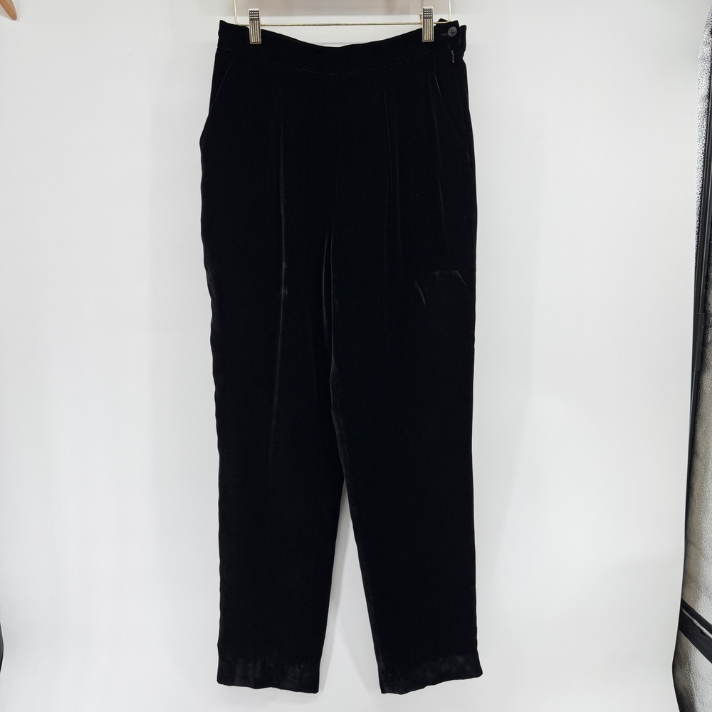 Lauren Ralph Lauren Black Velvet Silk Blend High Rise Straight Leg Pants Size 8